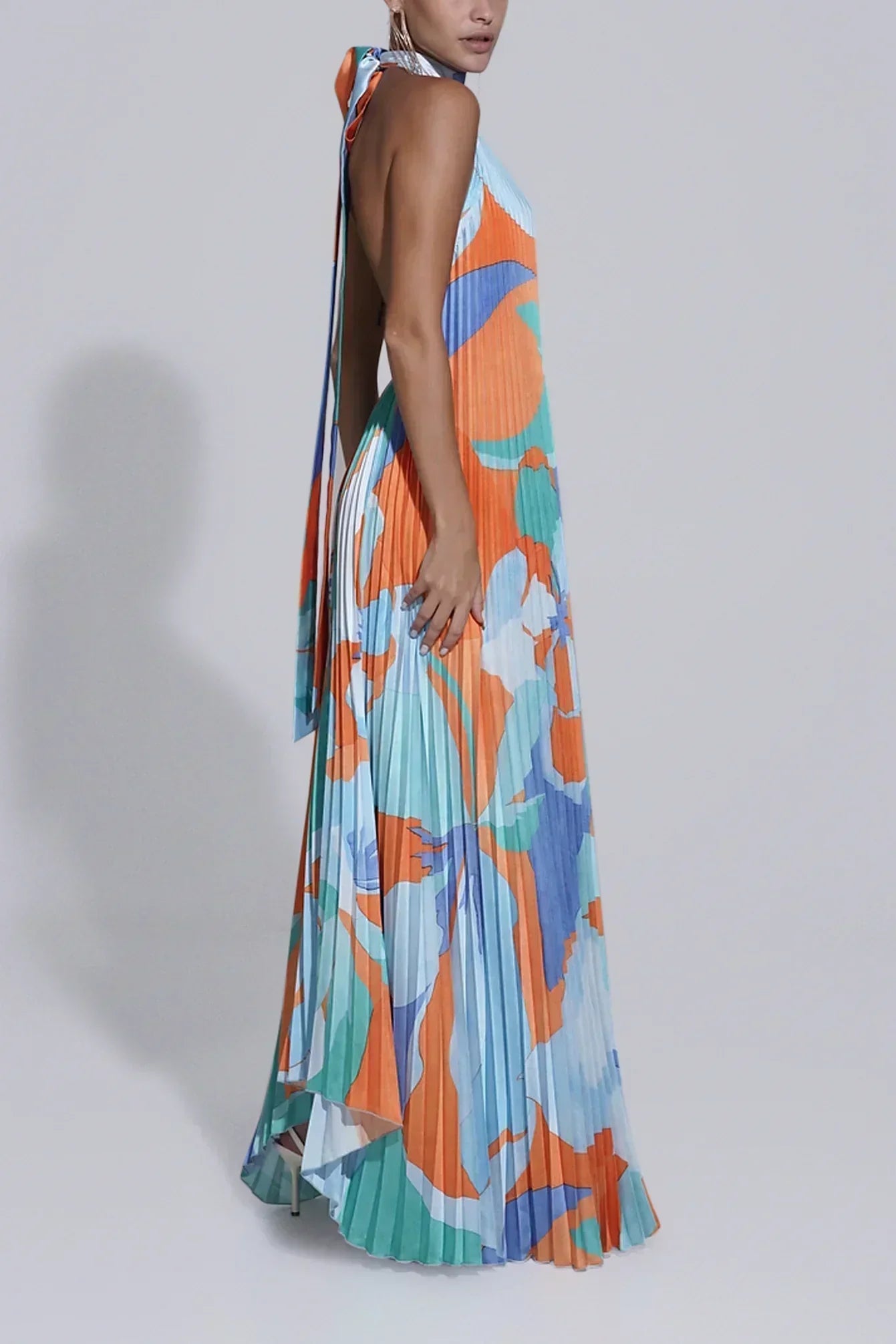 Pleated Halter Wedding Guest Maxi Dress for Women