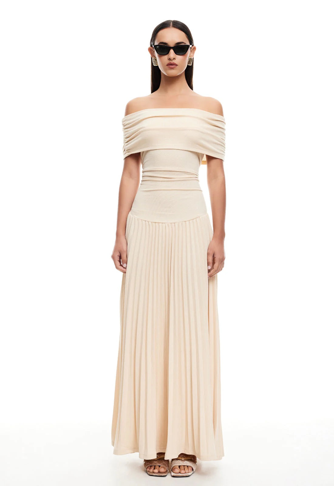 Off-Shoulder Pleated Maxi Dress Wedding Guest for Women