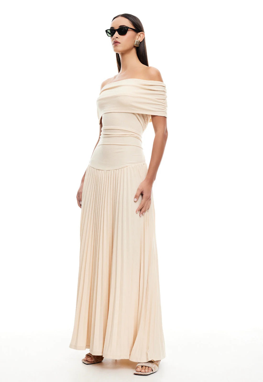 Off-Shoulder Pleated Maxi Dress Wedding Guest for Women