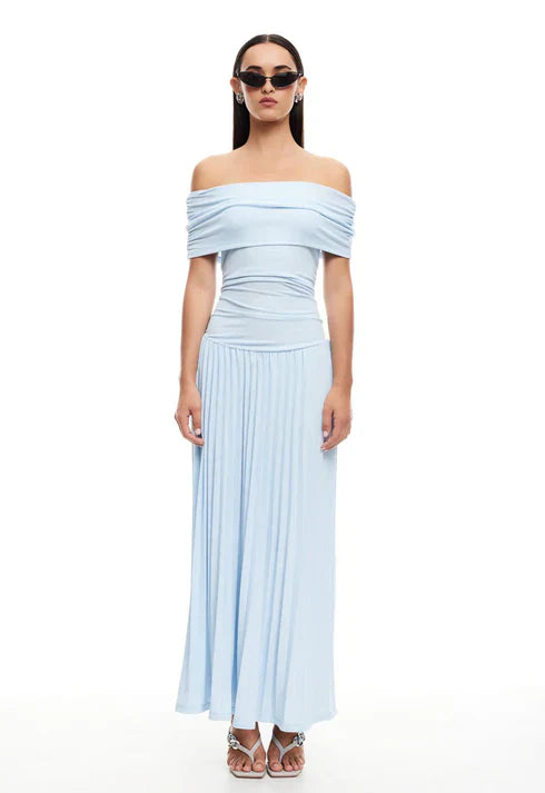 Off-Shoulder Pleated Maxi Dress Wedding Guest for Women
