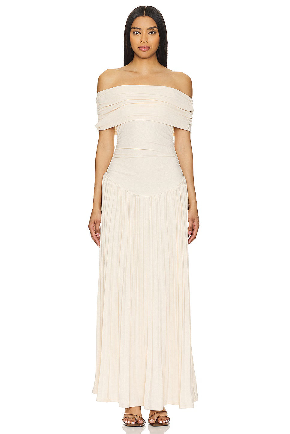 Off-Shoulder Pleated Maxi Dress Wedding Guest for Women