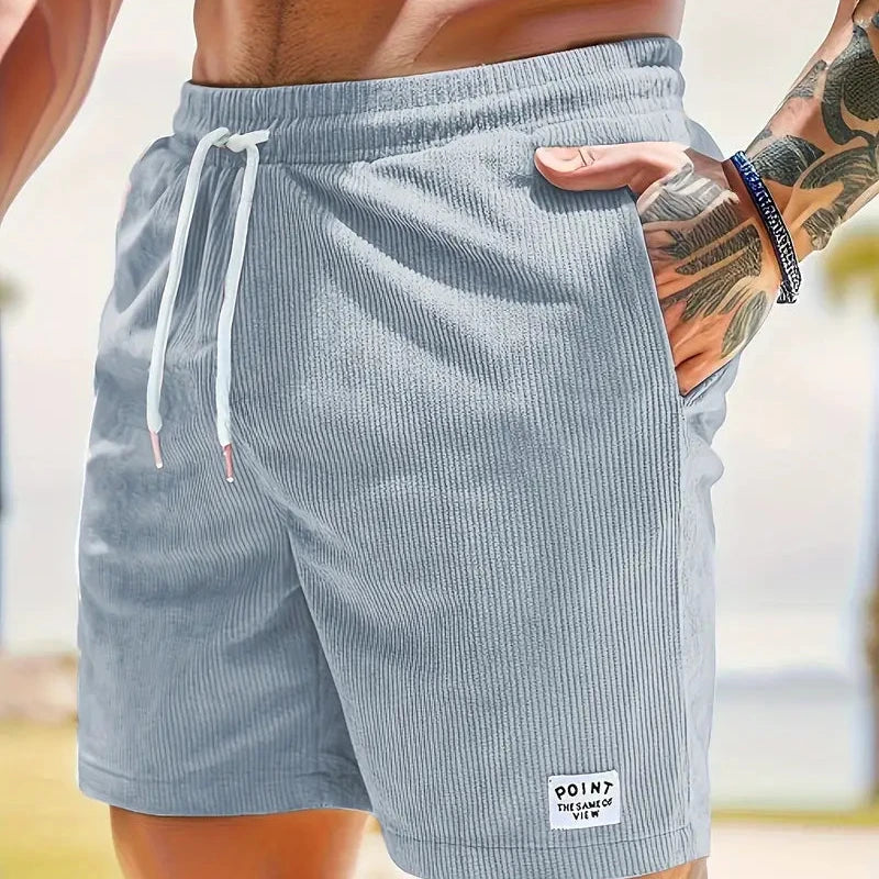 Ribbed Drawstring Casual Shorts for Men