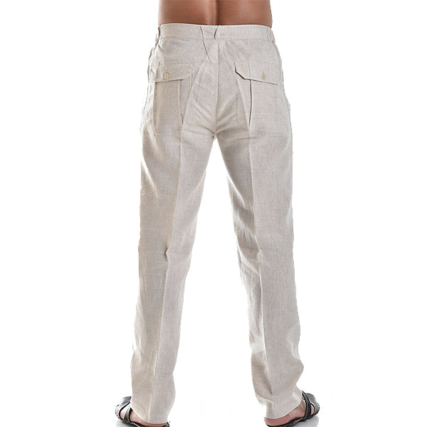 Linen Straight Leg Chino Trousers for Men