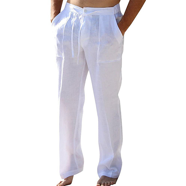Linen Straight Leg Chino Trousers for Men