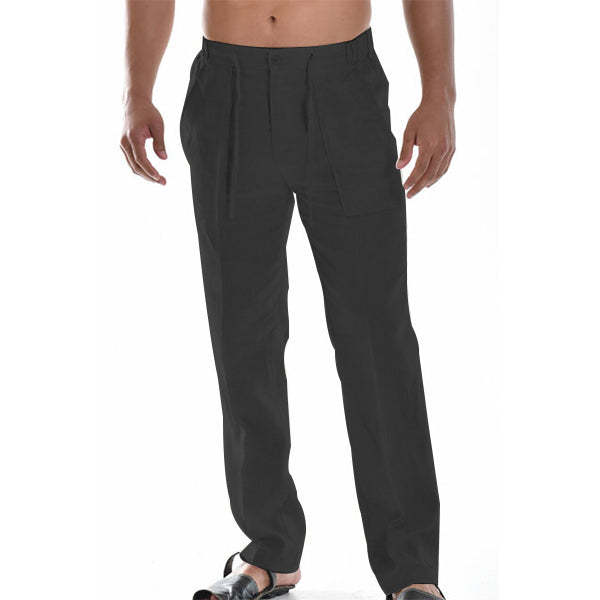Linen Straight Leg Chino Trousers for Men