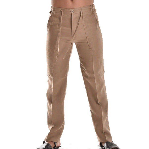 Linen Straight Leg Chino Trousers for Men
