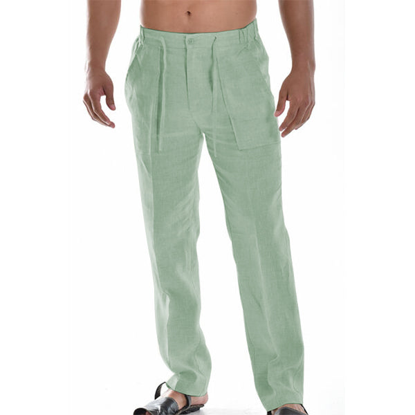 Linen Straight Leg Chino Trousers for Men