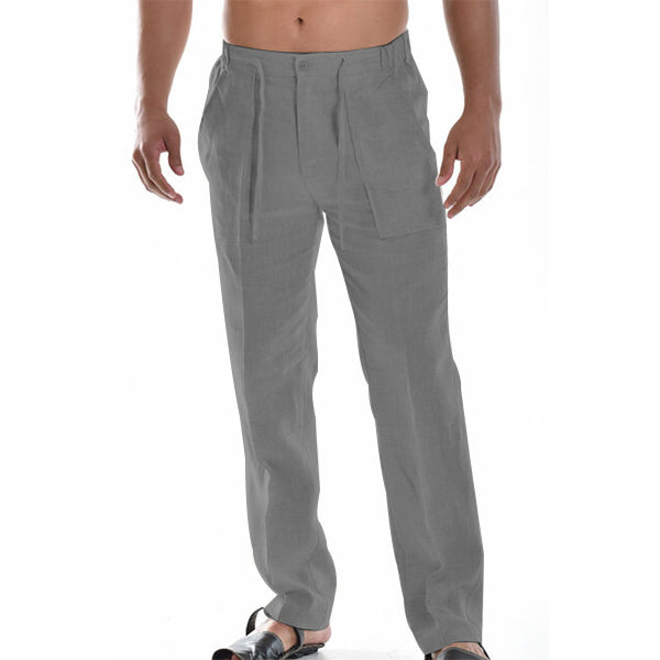 Linen Straight Leg Chino Trousers for Men