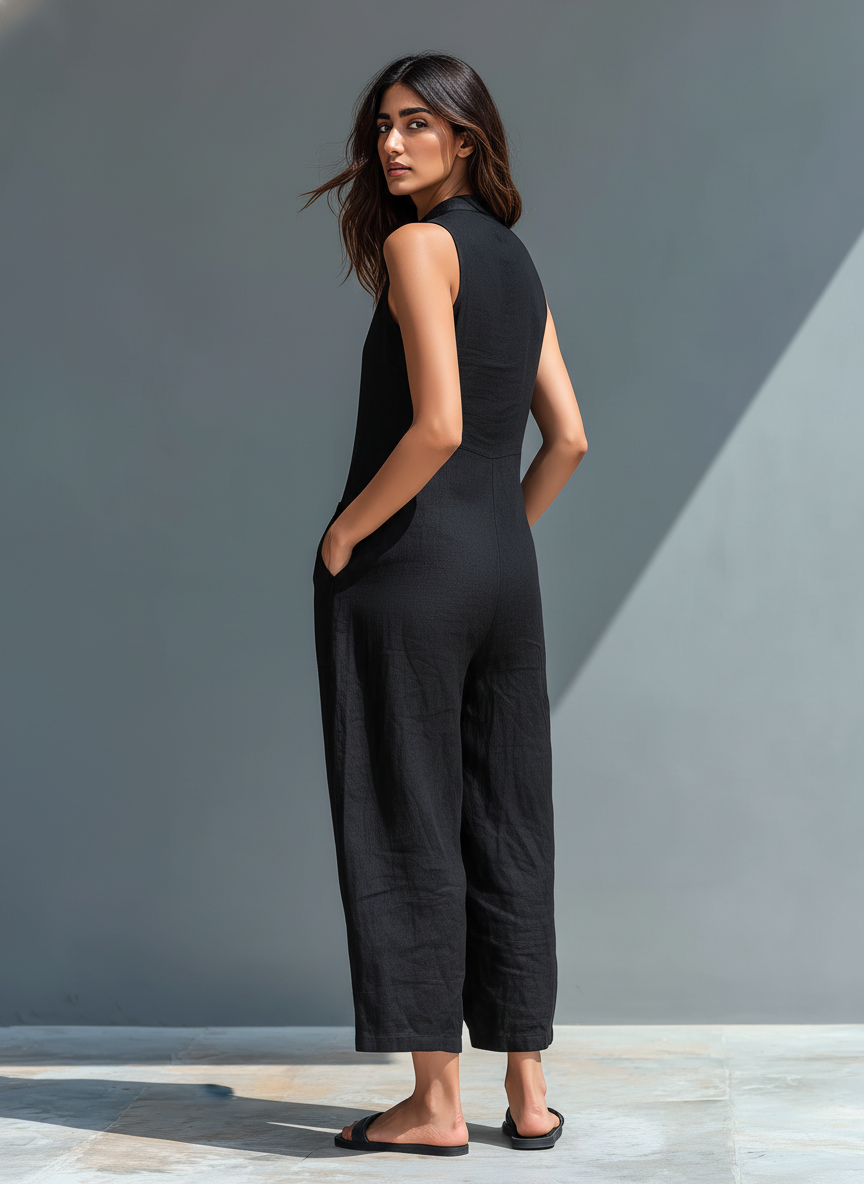 Sleeveless Mandarin Collar Jumpsuit for Women