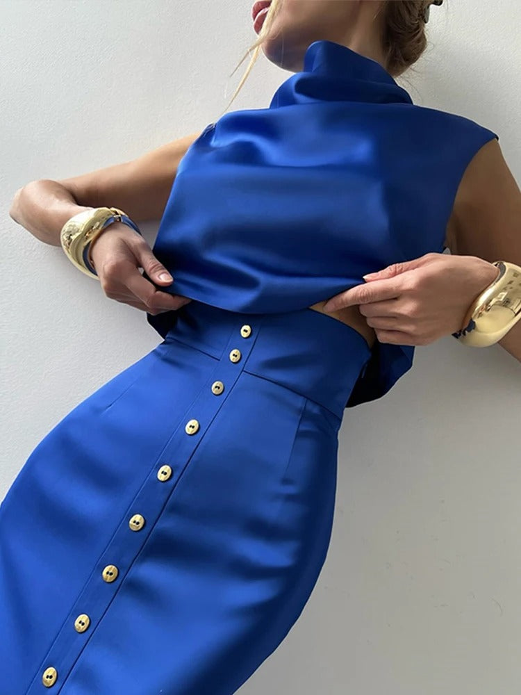 Sleeveless Button-Up Two-Piece Set for Women