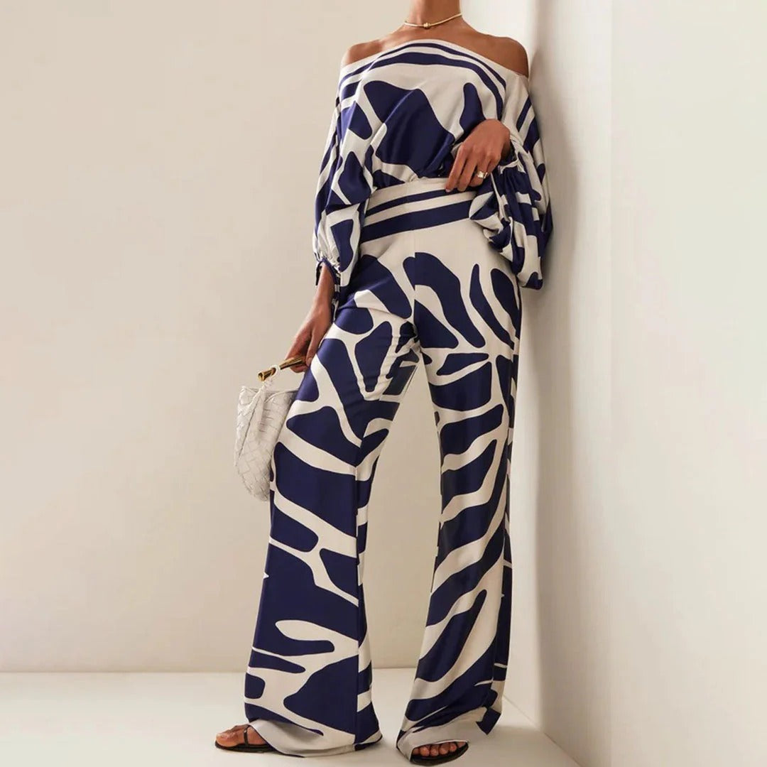 Off-Shoulder Abstract Print Two-Piece Set for Women