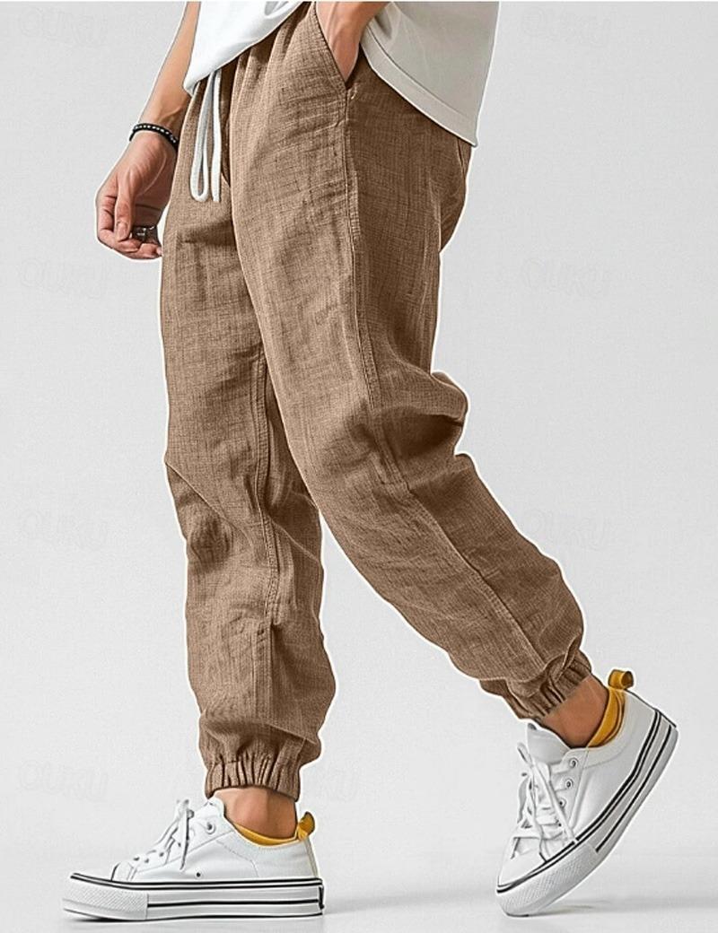Linen Relaxed Fit Jogger Trousers for Men