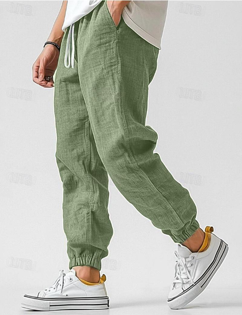 Linen Relaxed Fit Jogger Trousers for Men