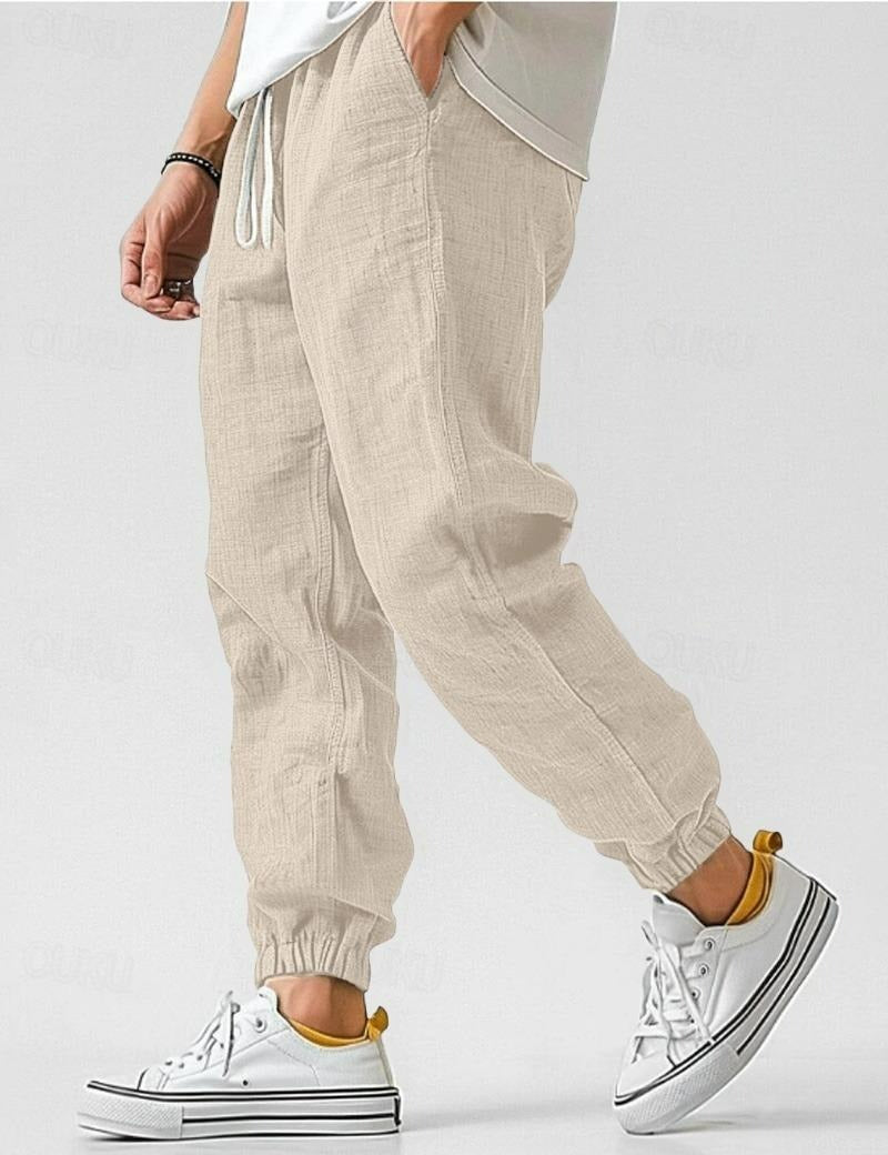 Linen Relaxed Fit Jogger Trousers for Men