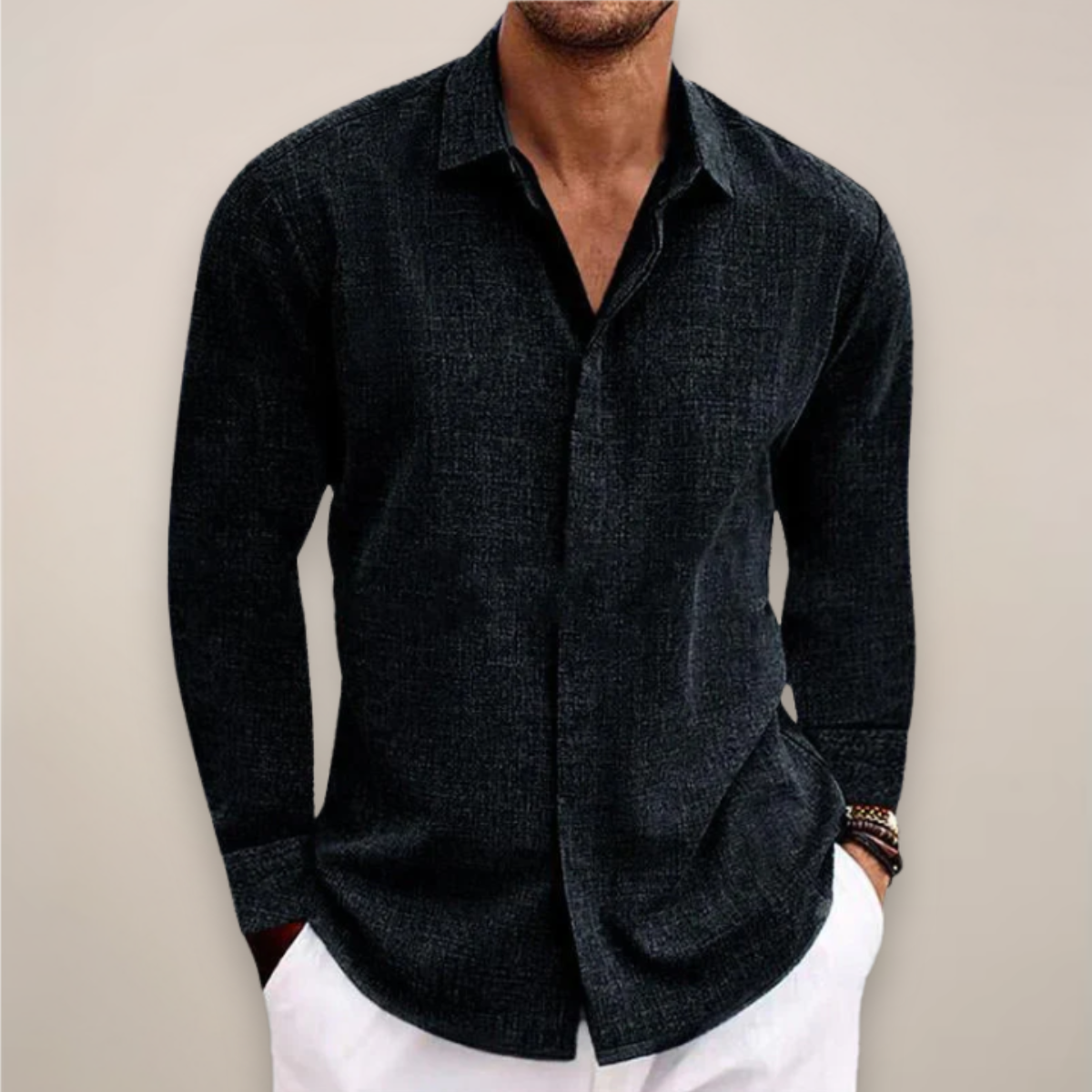 Linen Long Sleeve Button-Down Shirt for Men
