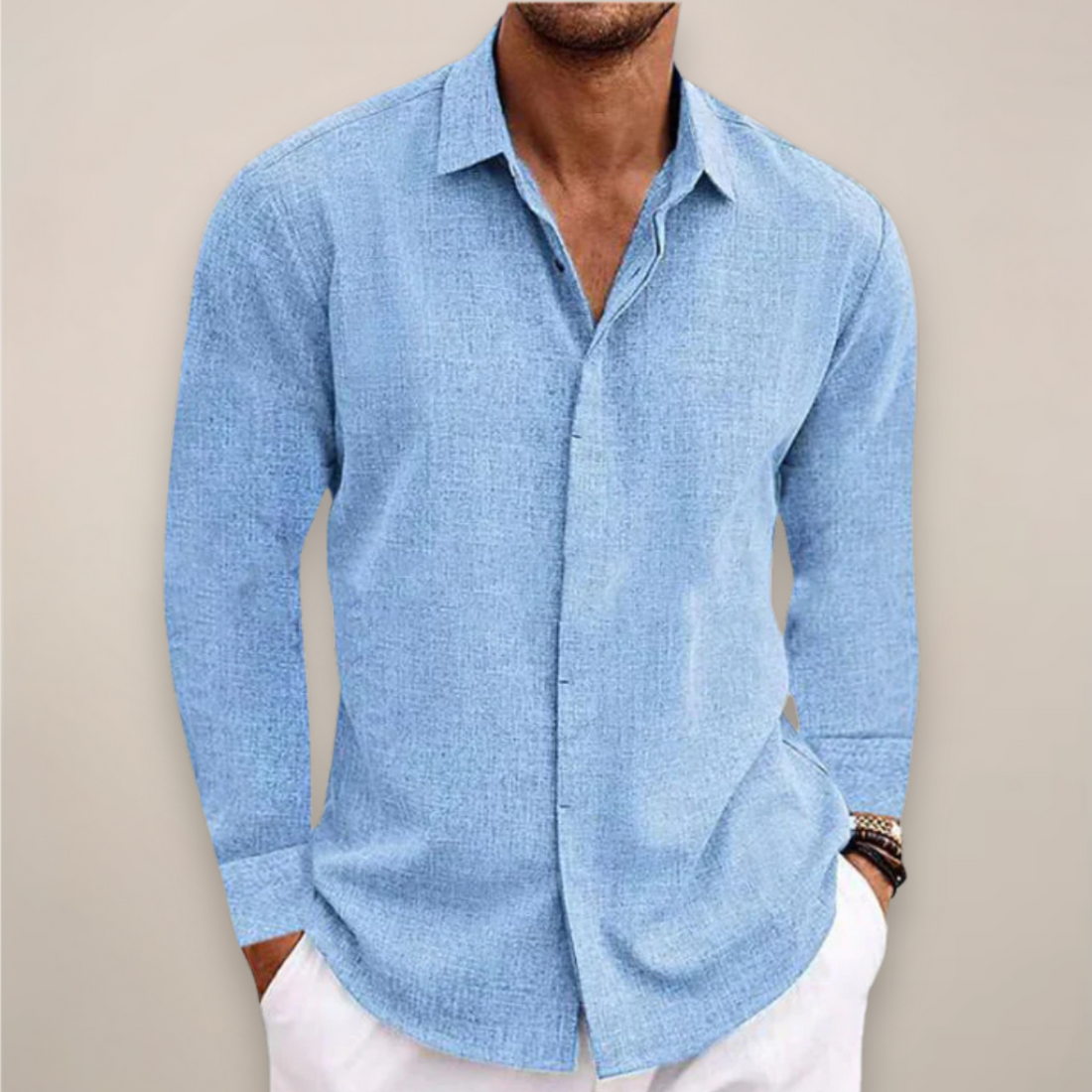 Linen Long Sleeve Button-Down Shirt for Men