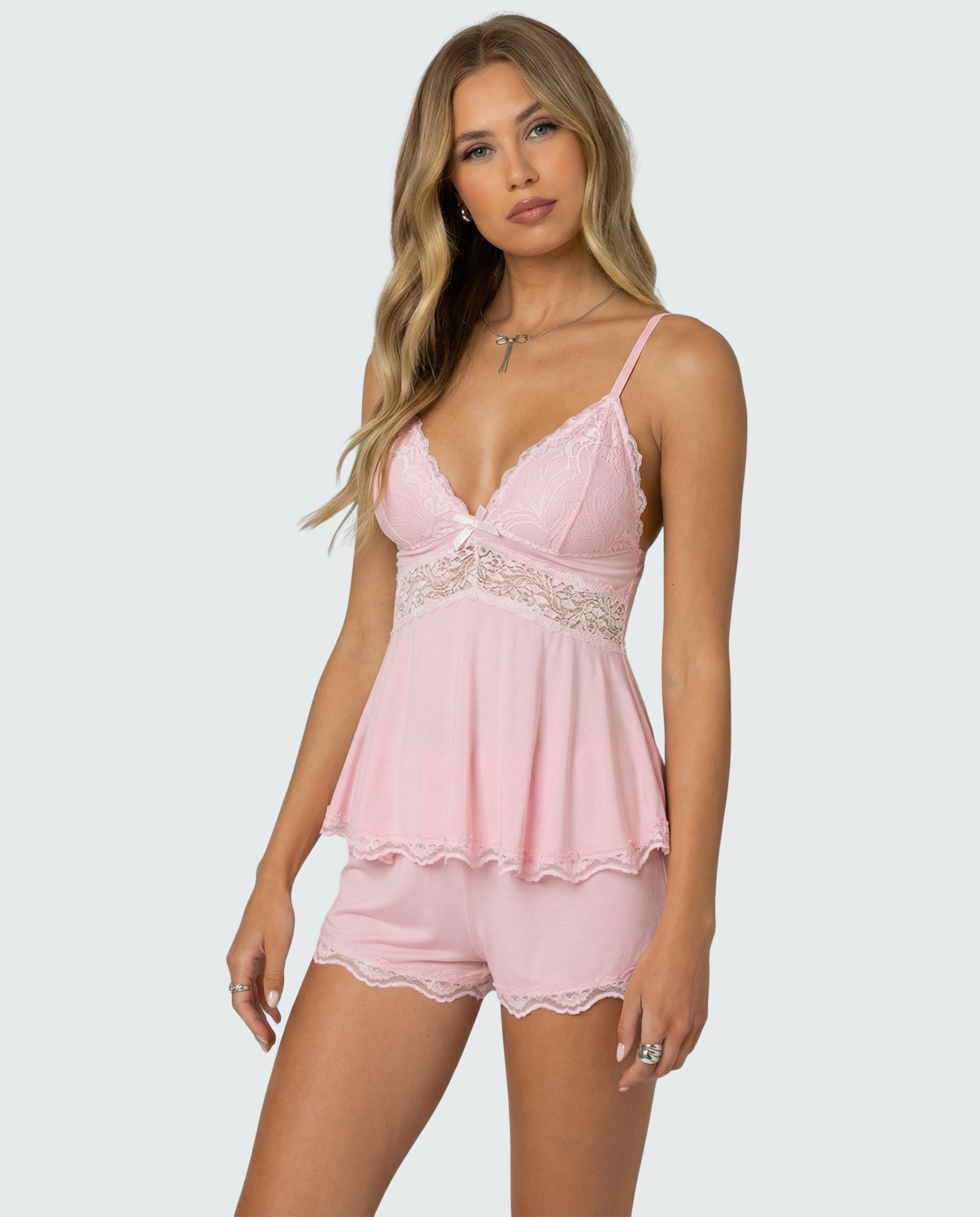Lace Trim Cami and Short Set for Women
