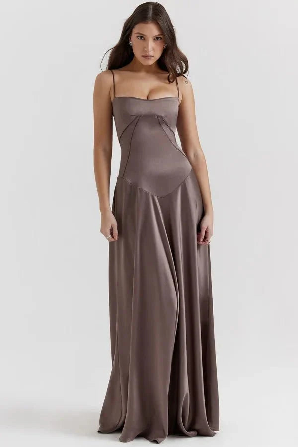 Spaghetti Strap A-Line Wedding Guest Maxi Dress for Women