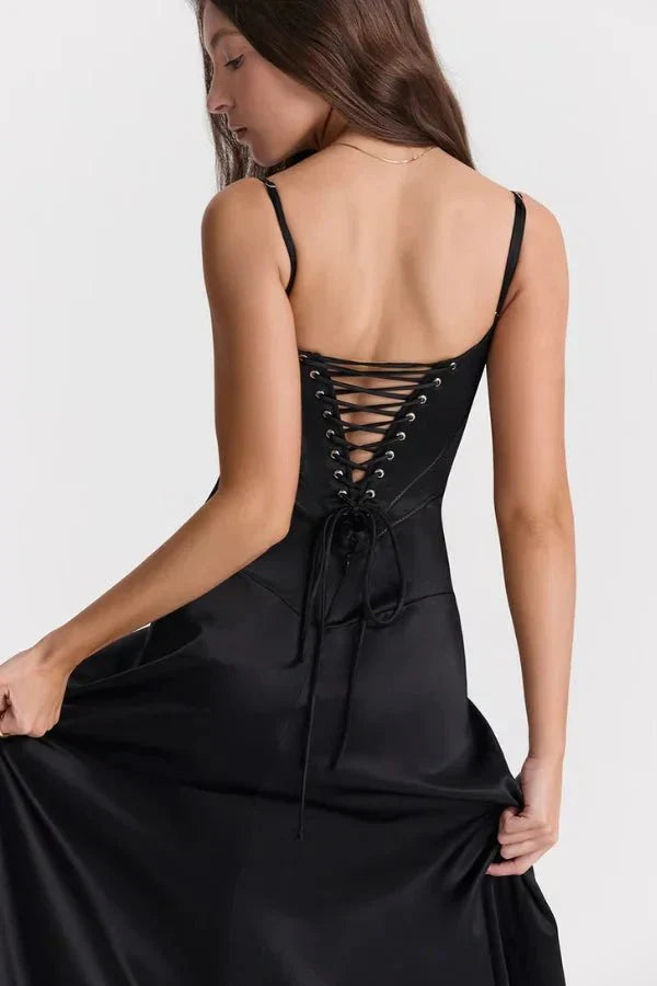 Spaghetti Strap A-Line Wedding Guest Maxi Dress for Women