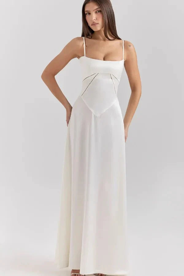 Spaghetti Strap A-Line Wedding Guest Maxi Dress for Women