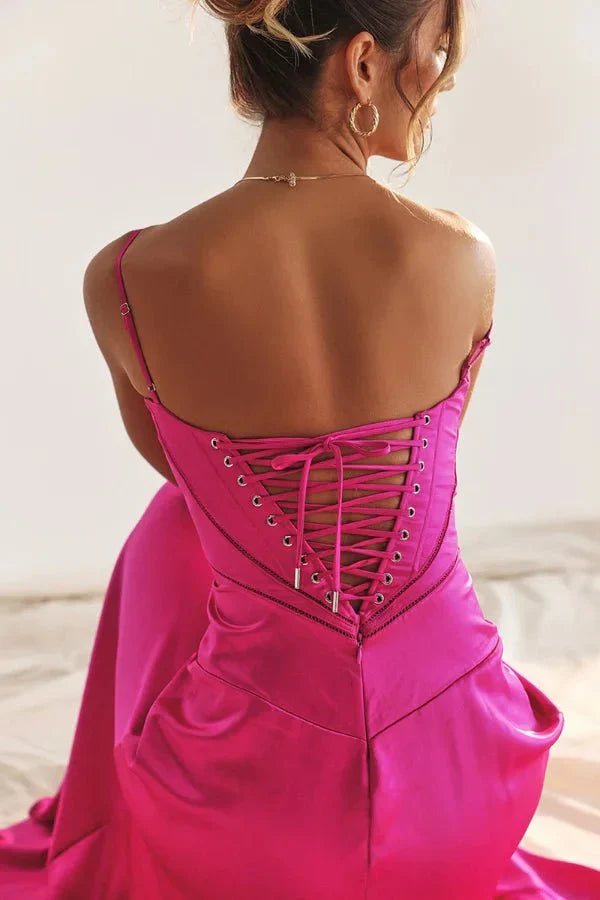 Spaghetti Strap A-Line Wedding Guest Maxi Dress for Women