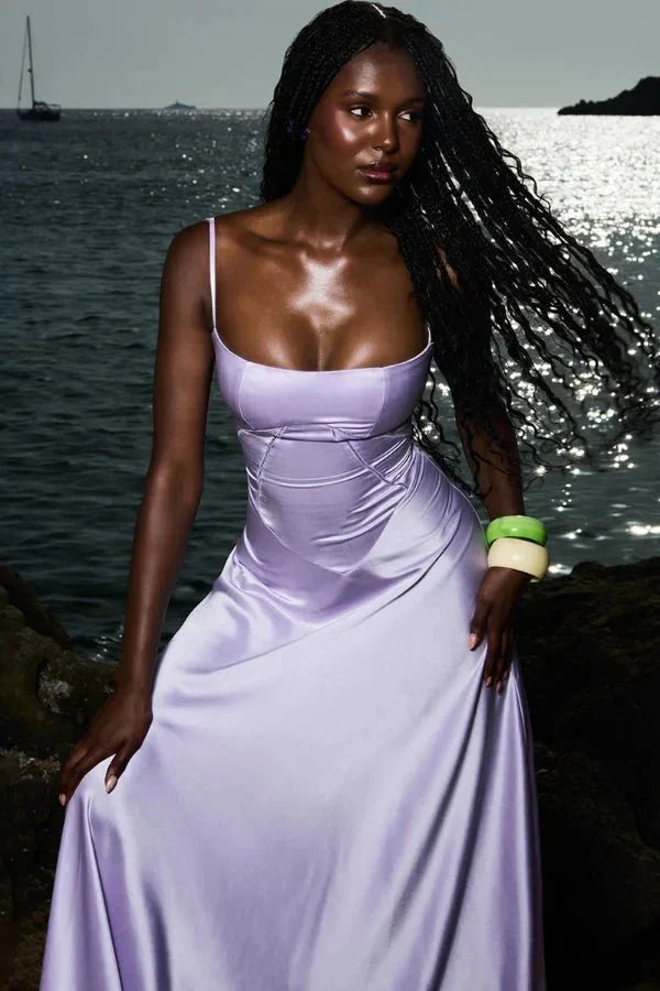Spaghetti Strap A-Line Wedding Guest Maxi Dress for Women