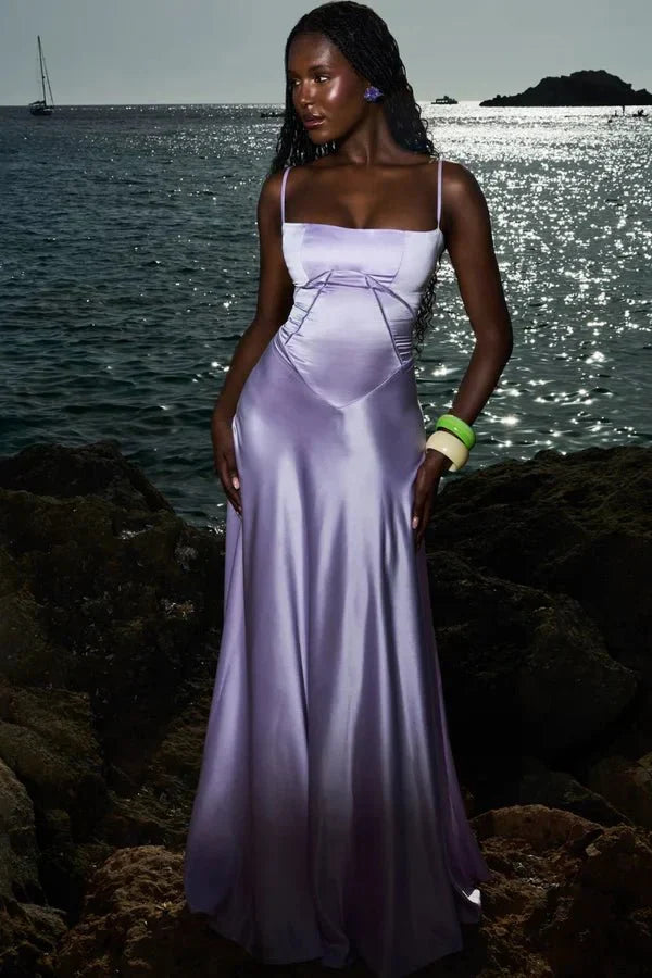 Spaghetti Strap A-Line Wedding Guest Maxi Dress for Women