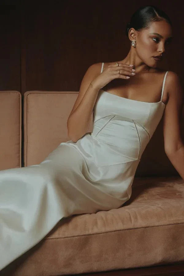 Spaghetti Strap A-Line Wedding Guest Maxi Dress for Women