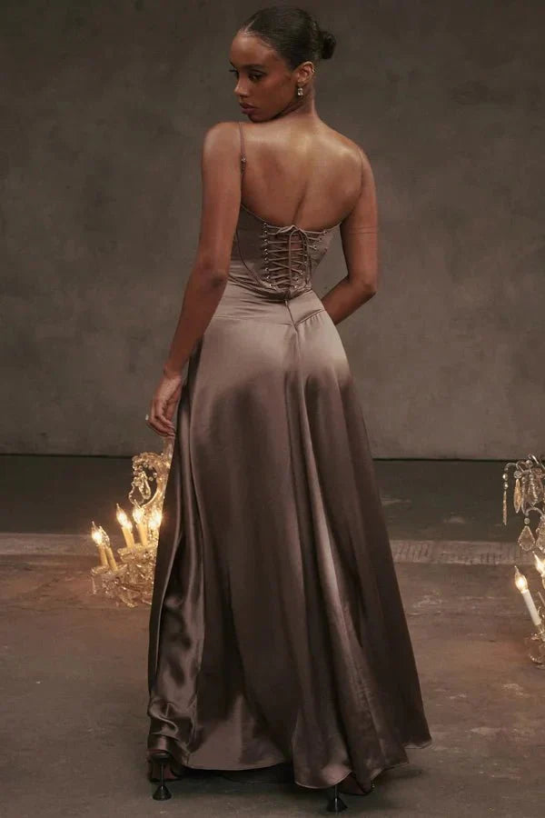 Spaghetti Strap A-Line Wedding Guest Maxi Dress for Women