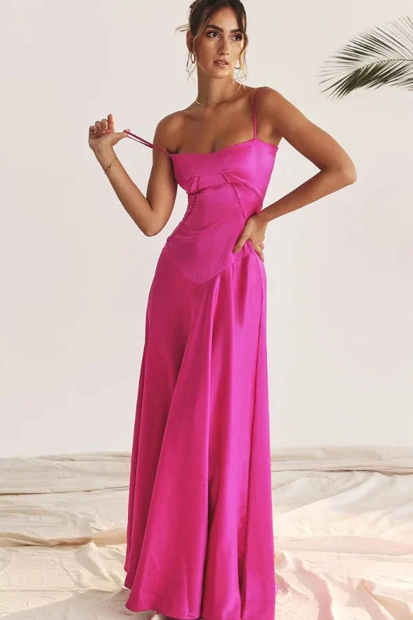 Spaghetti Strap A-Line Wedding Guest Maxi Dress for Women