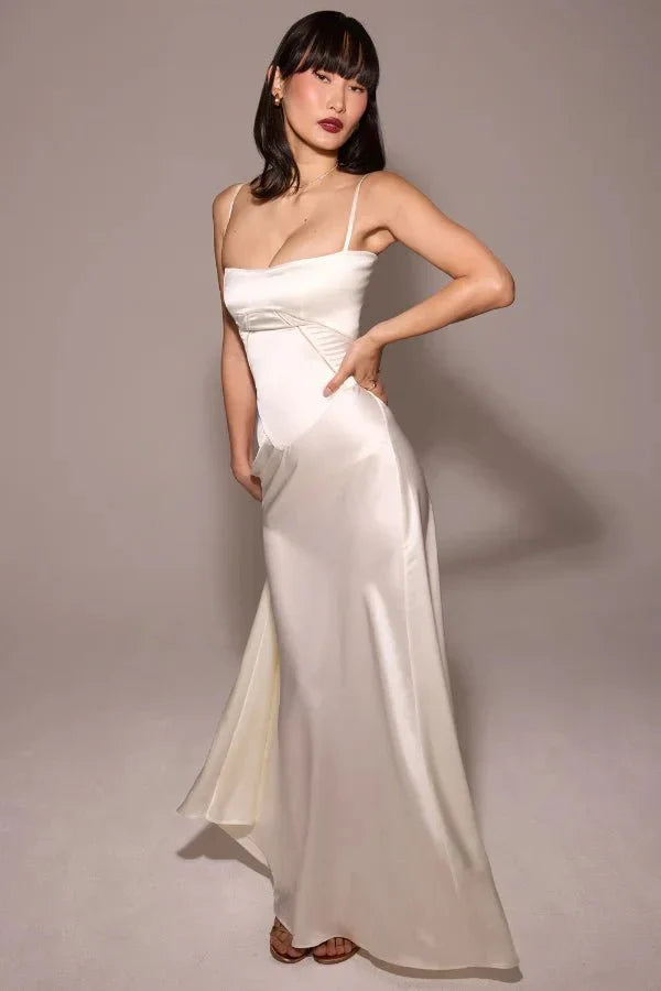 Spaghetti Strap A-Line Wedding Guest Maxi Dress for Women