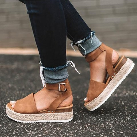 Open Toe Platform Sandals with Ankle Strap for Women