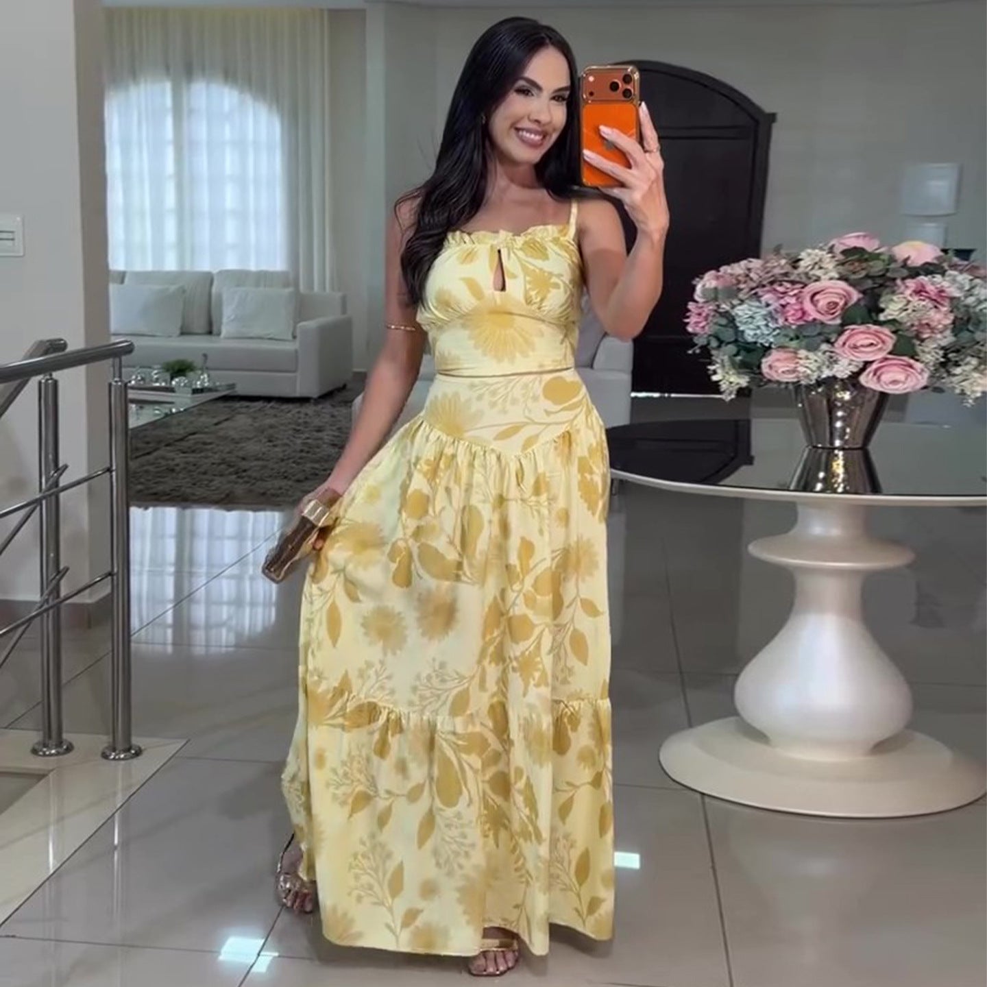 Floral Sleeveless Wedding Guest Maxi Dress for Women
