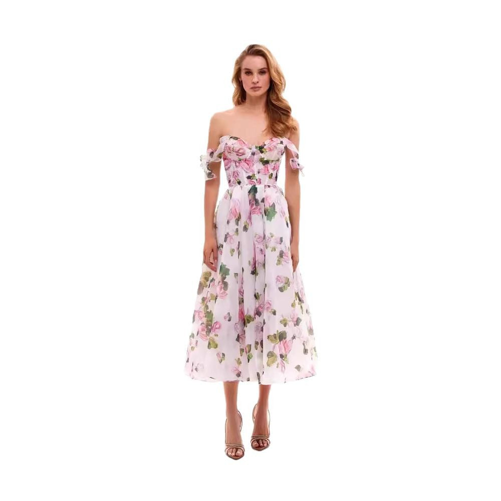 Sweetheart Neckline A-Line Midi Dress with Tie Straps for Women