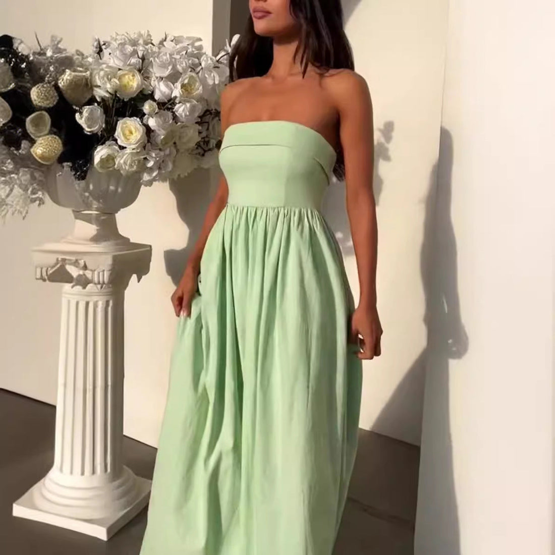 Strapless A-Line Wedding Guest Maxi Dress for Women