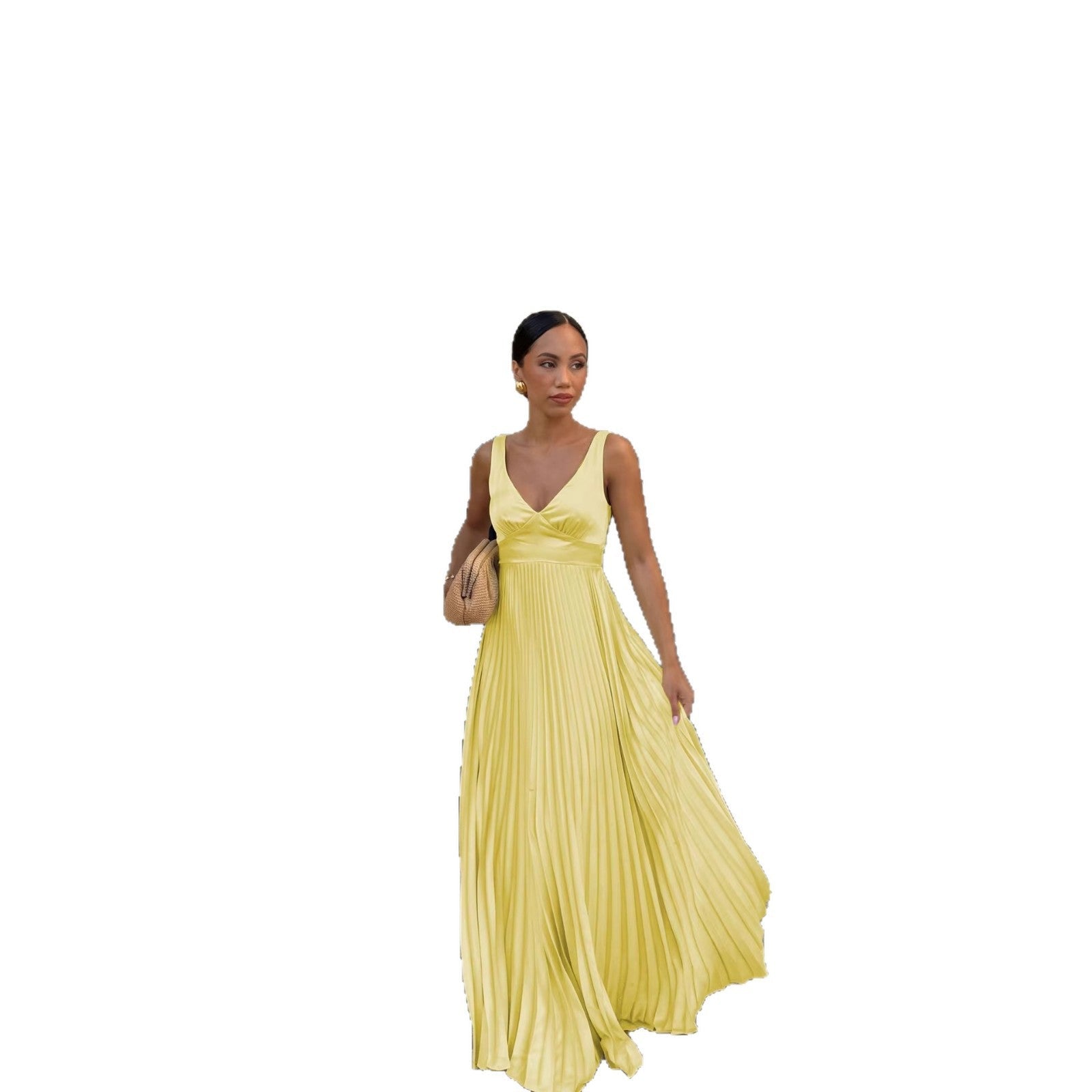 Pleated V-Neck Wedding Guest Maxi Dress for Women