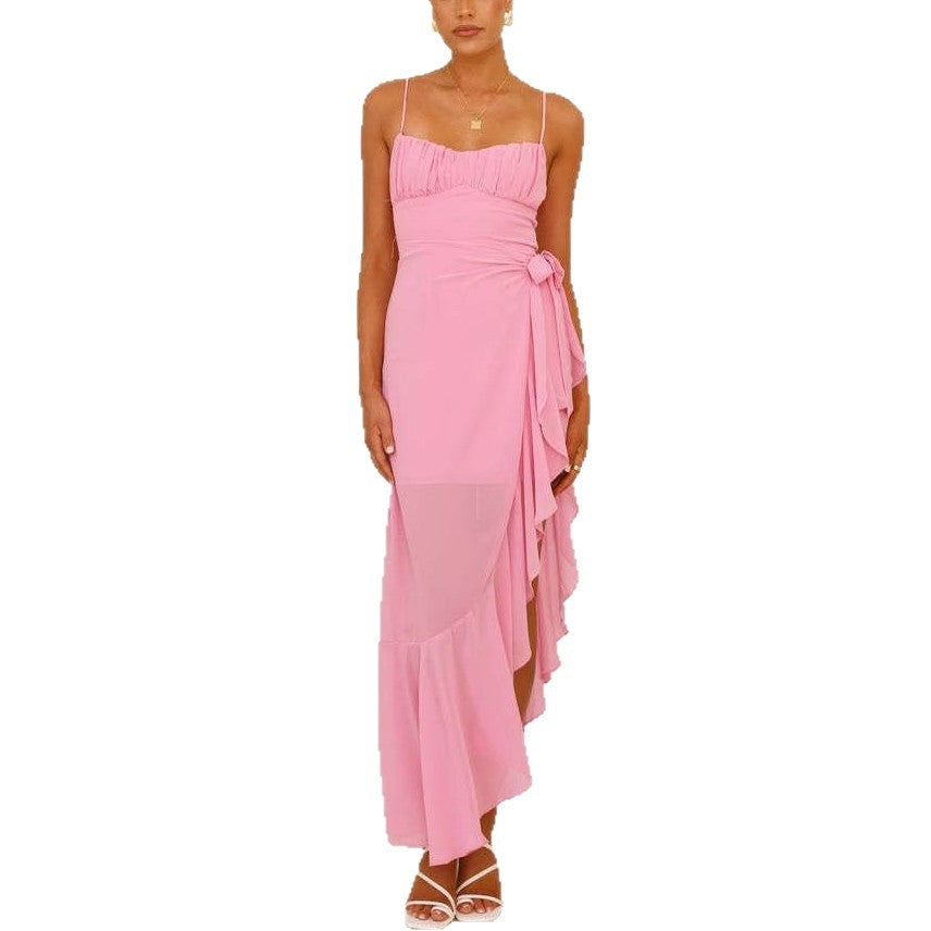 Strappy Wedding Guest Maxi Dress with Ruffle Detail for Women