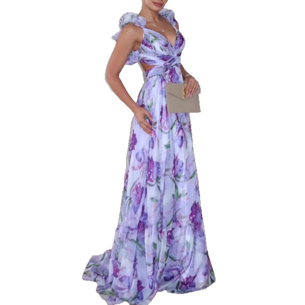 V-Neck Ruffle Wedding Guest Maxi Dress for Women