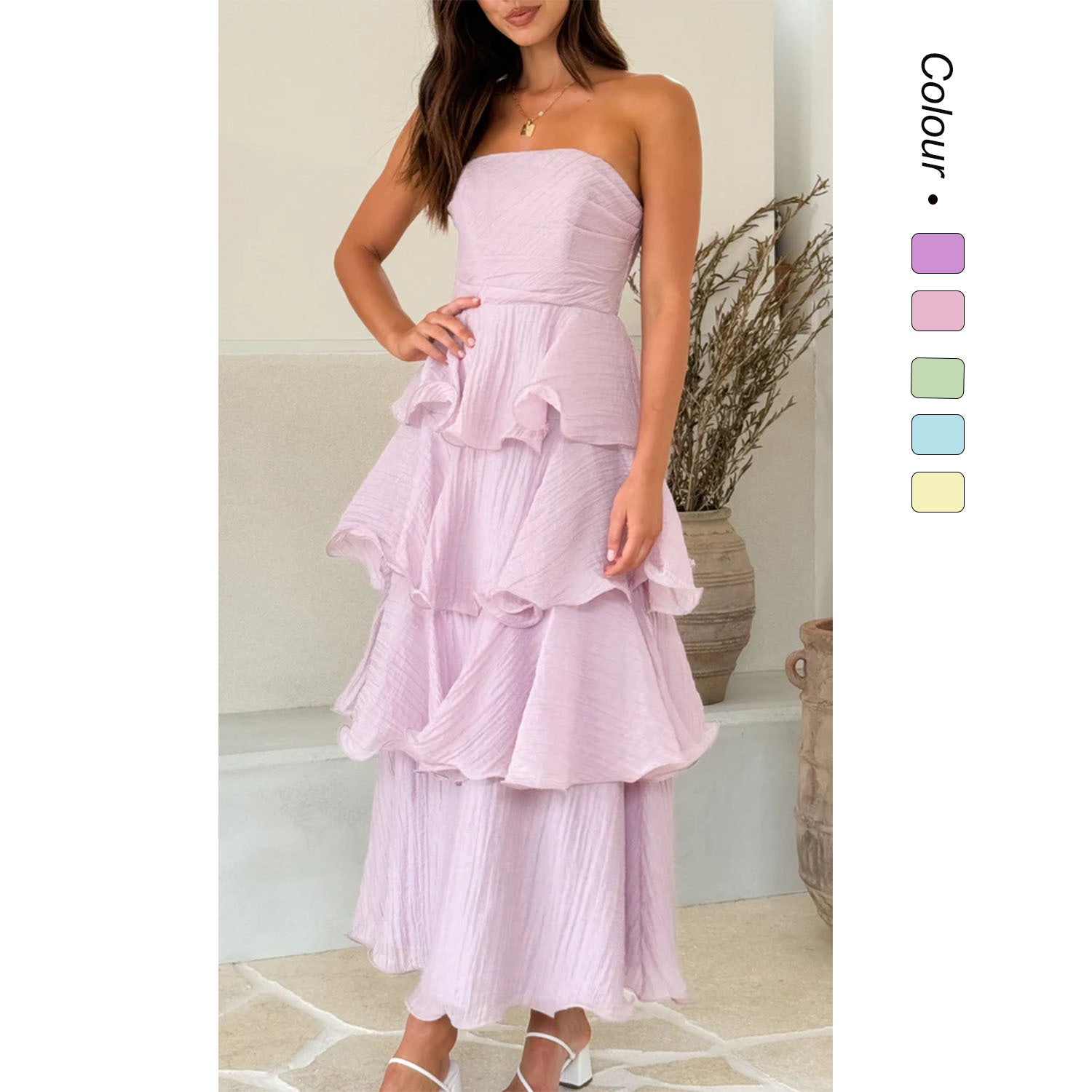 Strapless Tiered Ruffle Wedding Guest Maxi Dress for Women