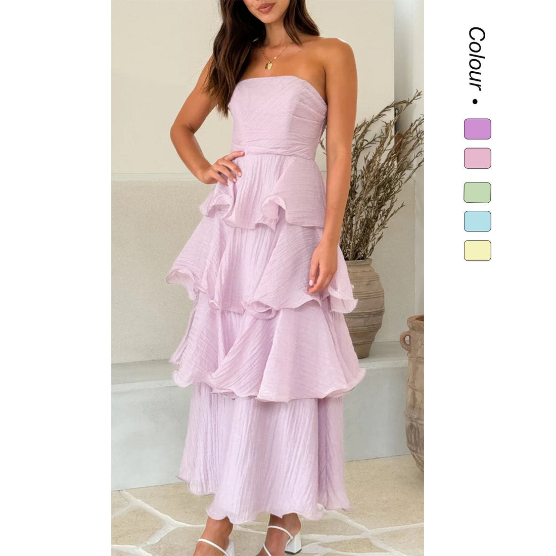 Strapless Ruffle Wedding Guest Maxi Dress for Women