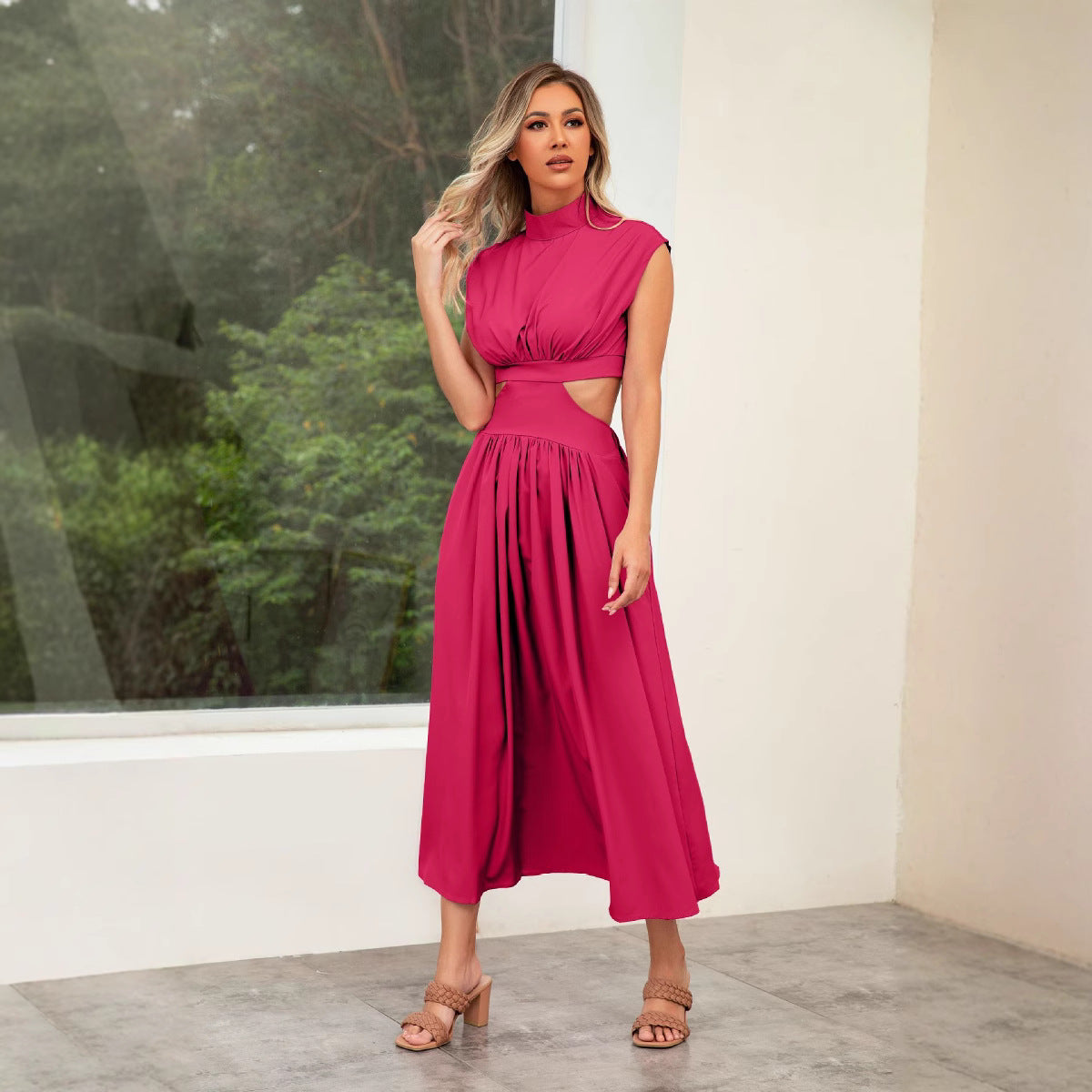 Stand Collar Cut-Out Wedding Guest Maxi Dress for Women