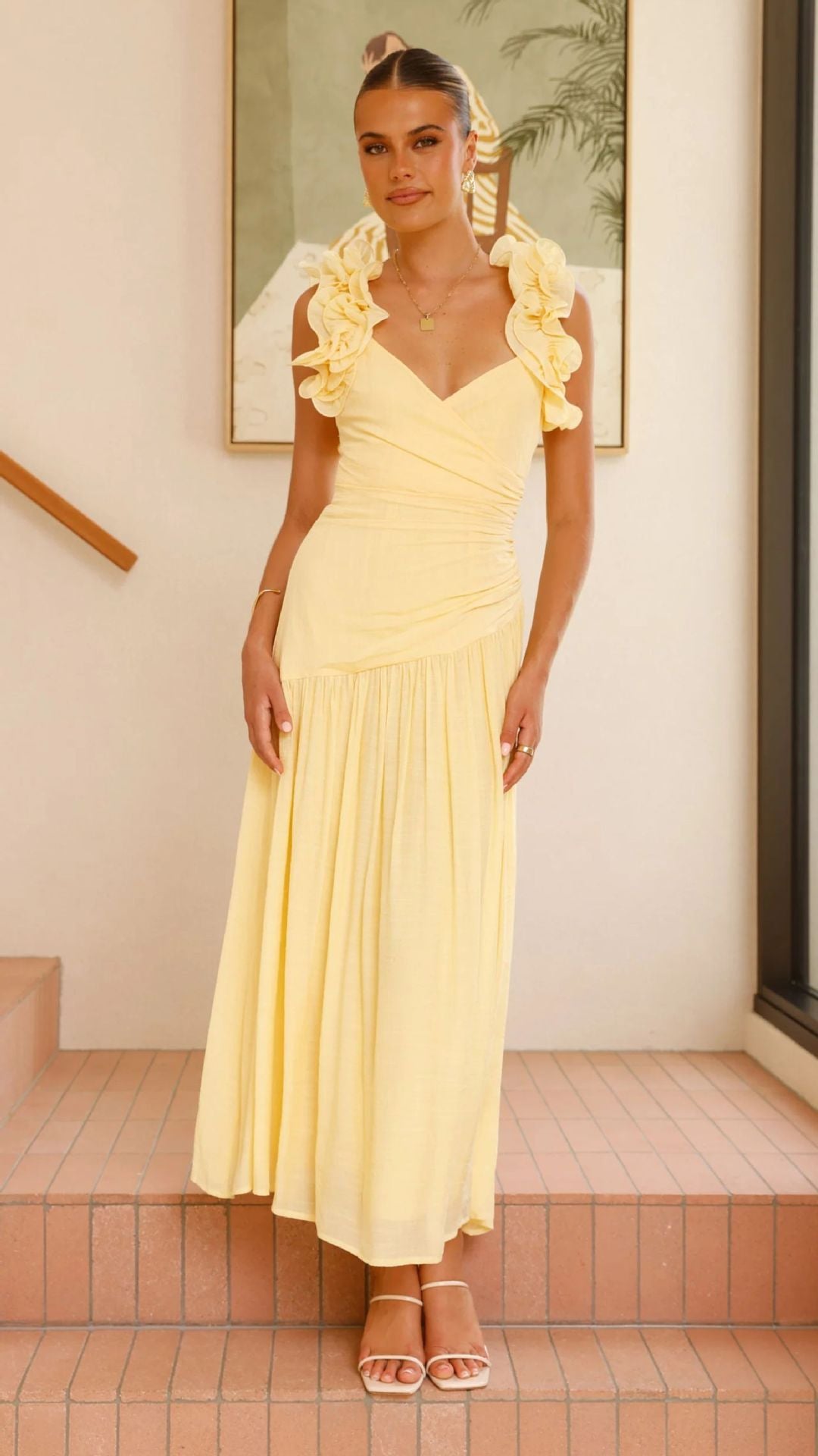 Ruffle V-Neck Wedding Guest Maxi Dress for Women