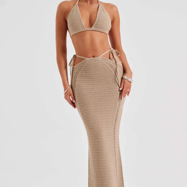 Crochet Co-Ord Maxi Skirt Set for Women