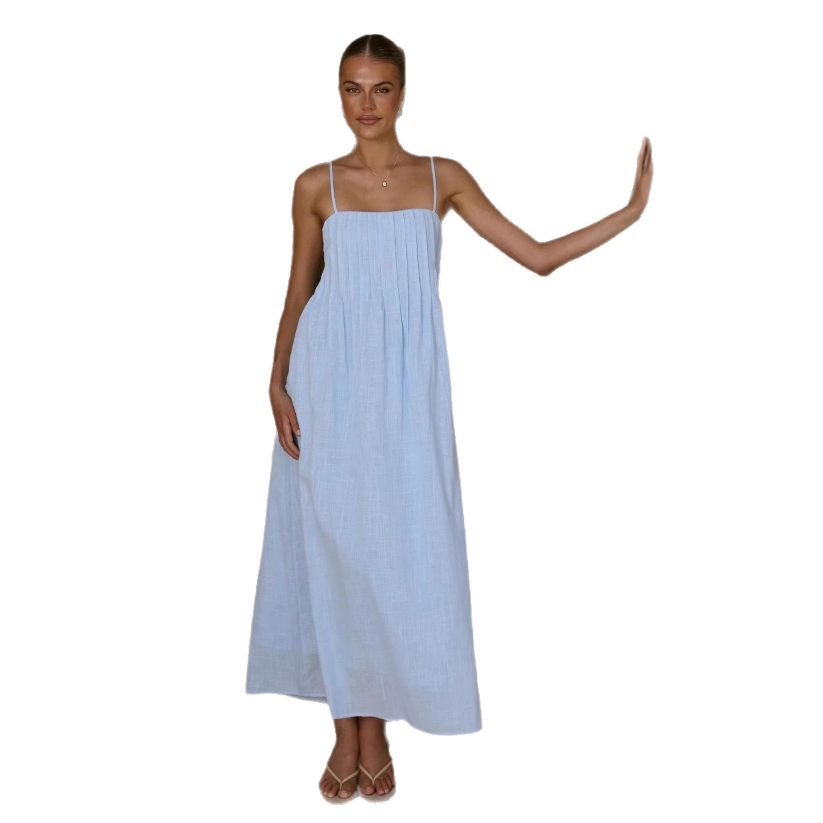Gathered Bodice Spaghetti Strap Wedding Guest Maxi Dress for Women