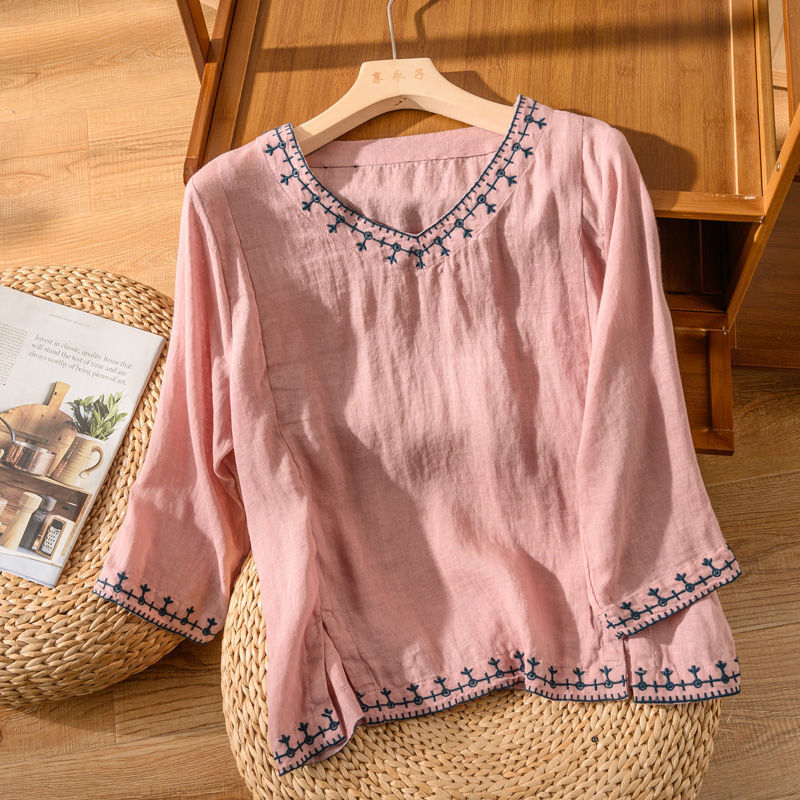 Embroidered V-Neck Blouse for Women
