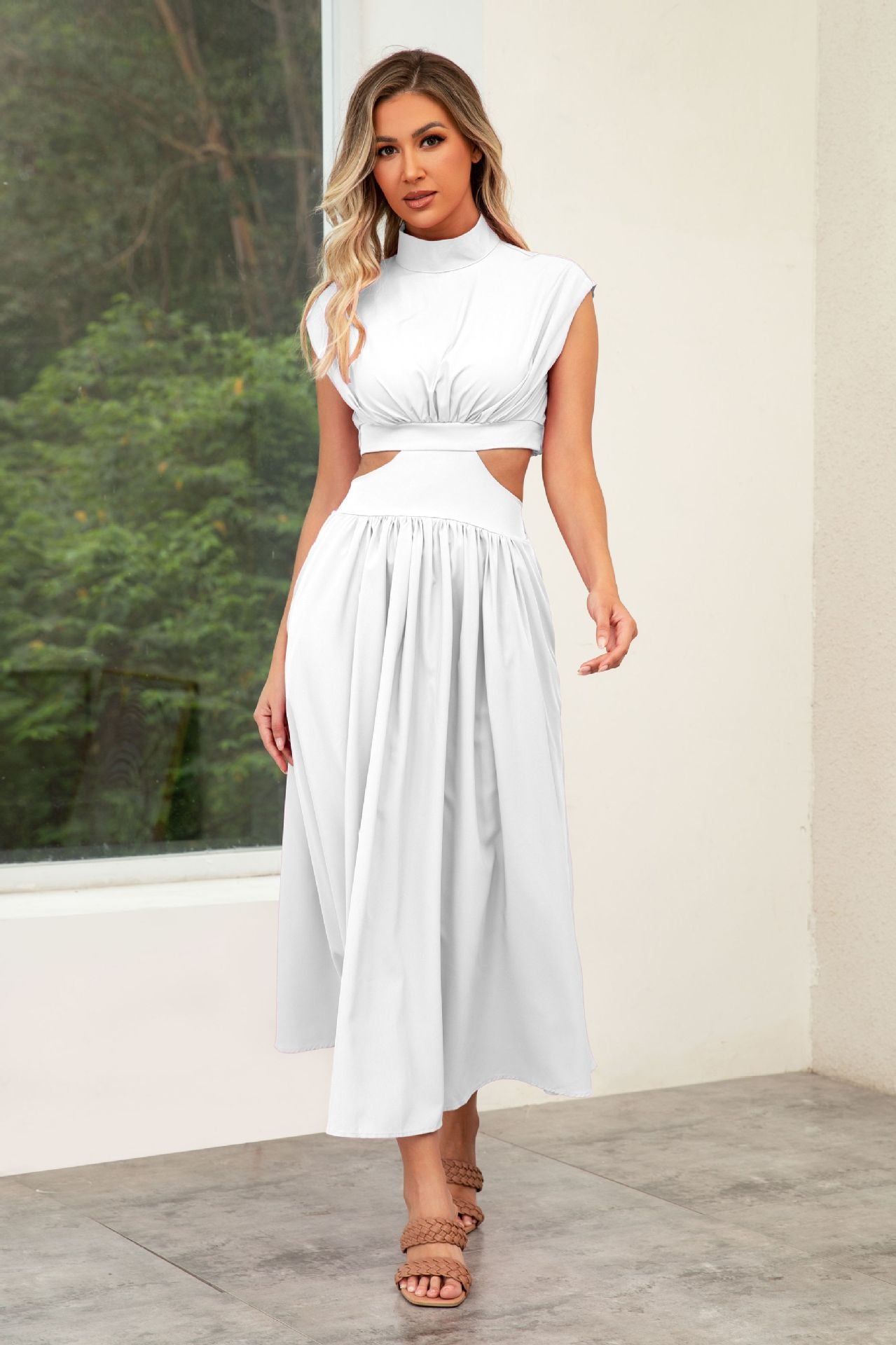 Stand Collar Cut-Out Wedding Guest Maxi Dress for Women