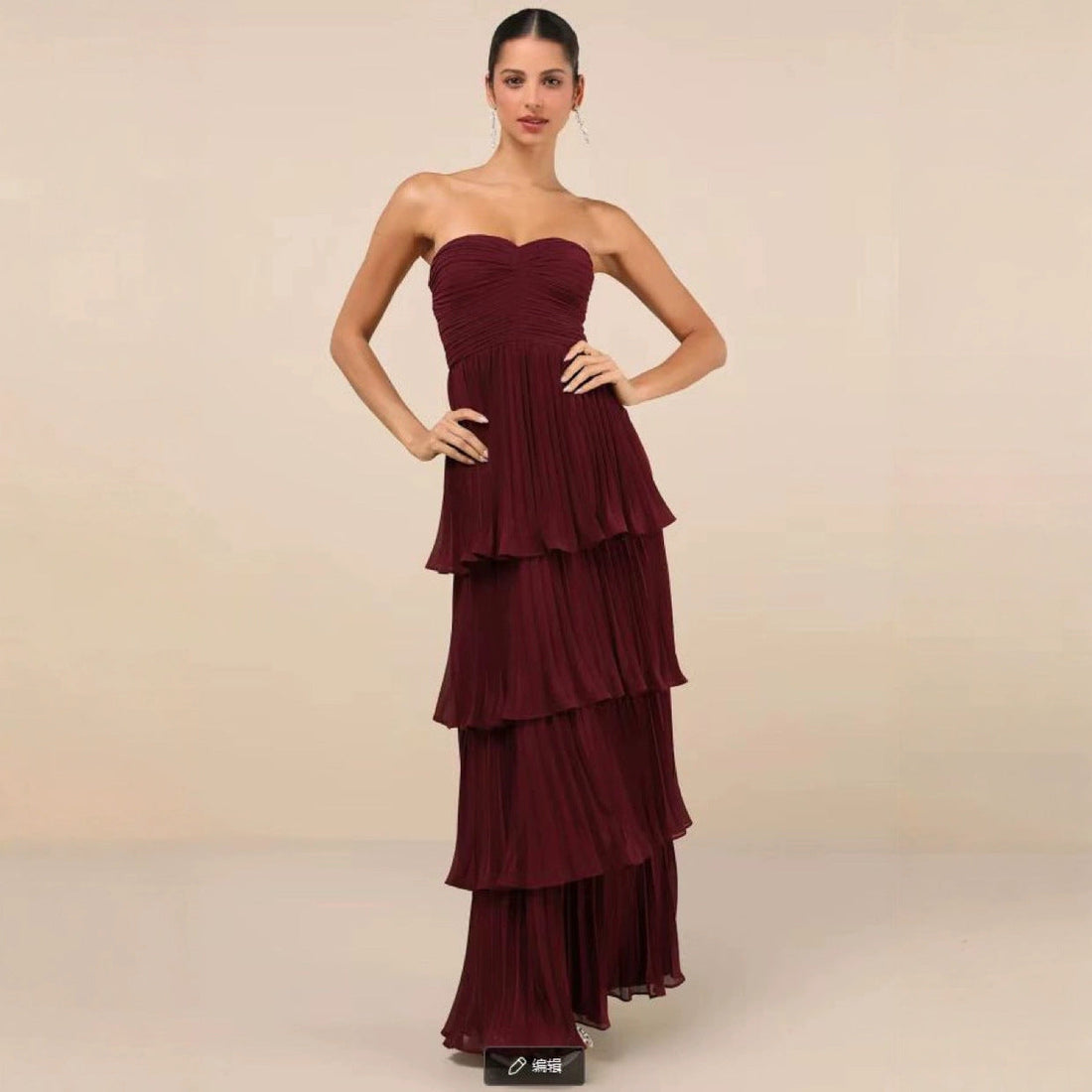 Strapless Tiered Ruffle Wedding Guest Maxi Dress for Women