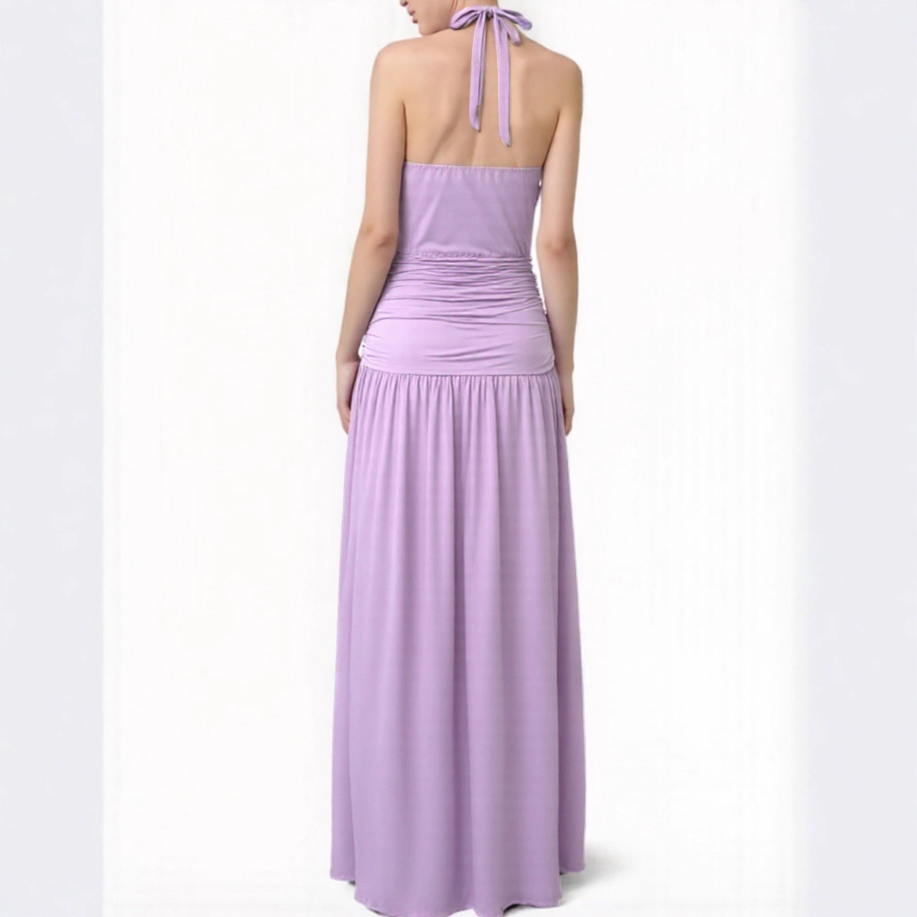 Halter Neck Side Slit Wedding Guest Maxi Dress for Women