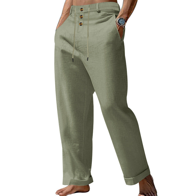 Linen Trousers with Button Waist for Men