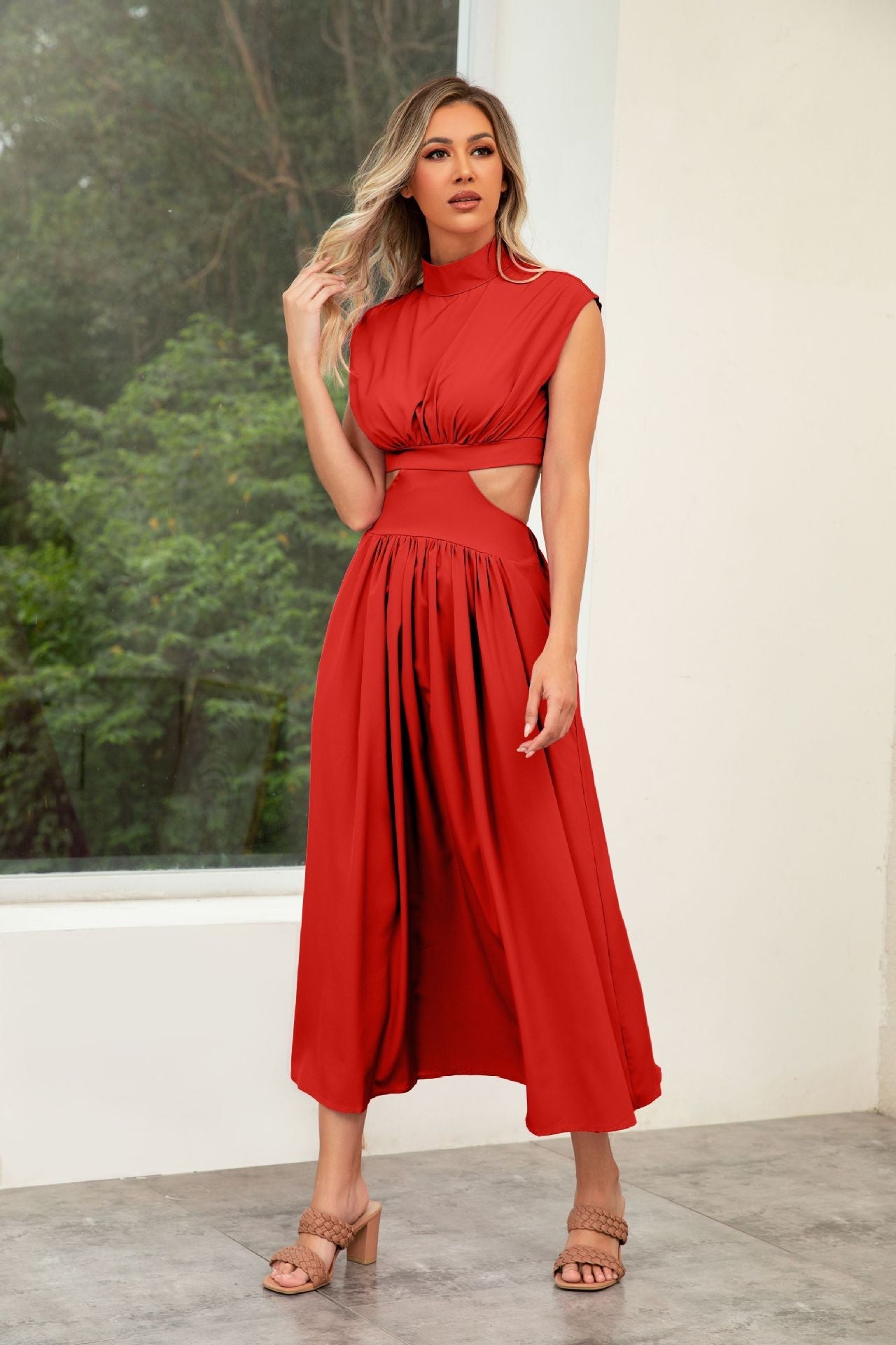 Stand Collar Cut-Out Wedding Guest Maxi Dress for Women